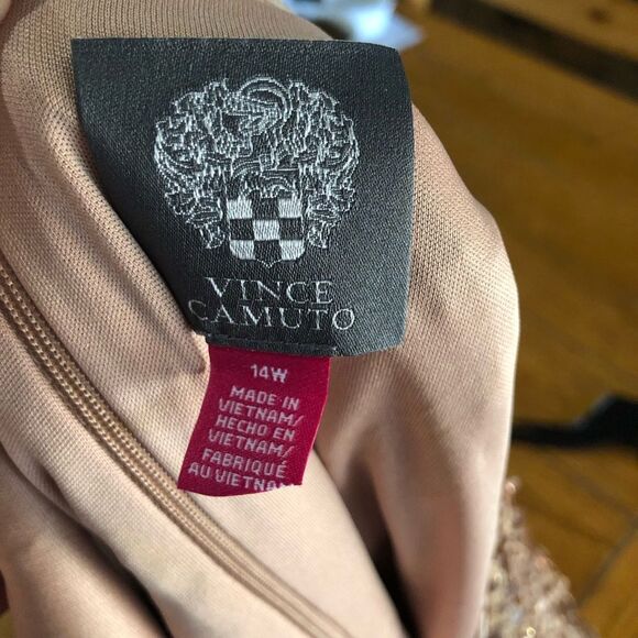 NWT Vince Camuto Sequin V-Neck Blouson Fit & Flare Dress Rose Gold Plus Size 14W - Picture 11 of 12